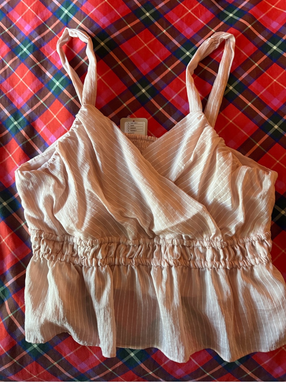 Light Beige Pinstripe Ruffled Waist Cami